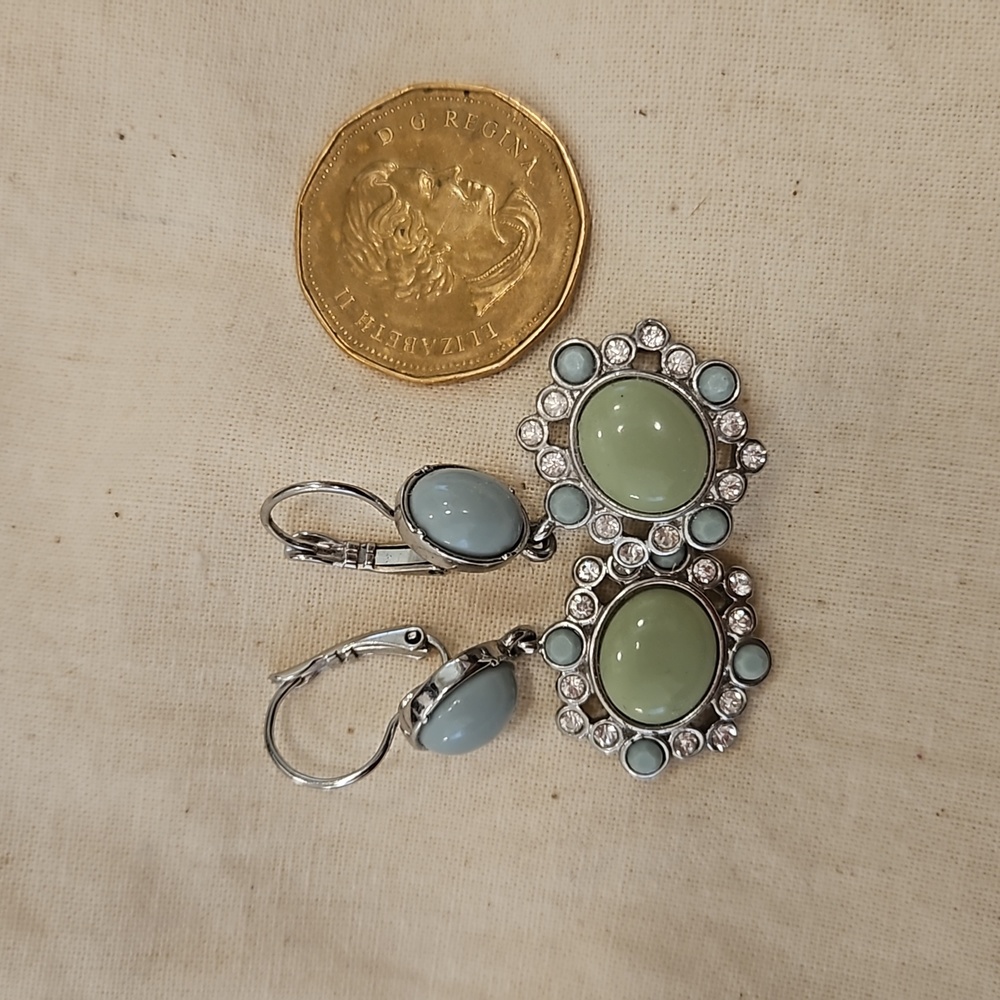 Blue, green latch back earrings